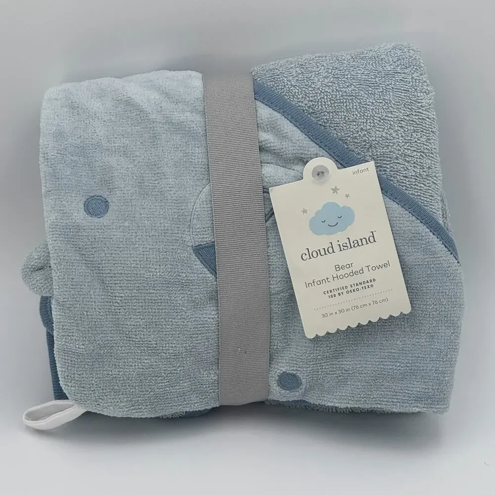 Cloud Island‎ Baby Hooded Towel Blue: Cotton Terry, Animal Pattern, 30